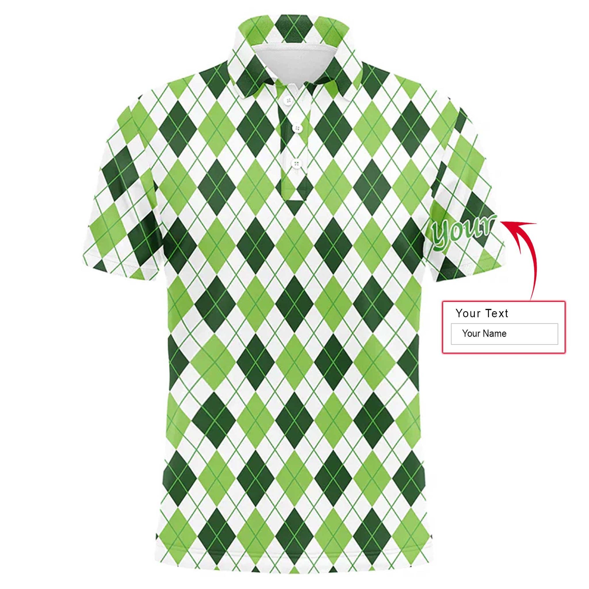 Golf Men Polo Shirt, Custom Name Green Argyle St Patrick's Day Pattern Apparel - Personalized Sports Gift For Golf Lover, Male, Husband - Amzanimalsgift