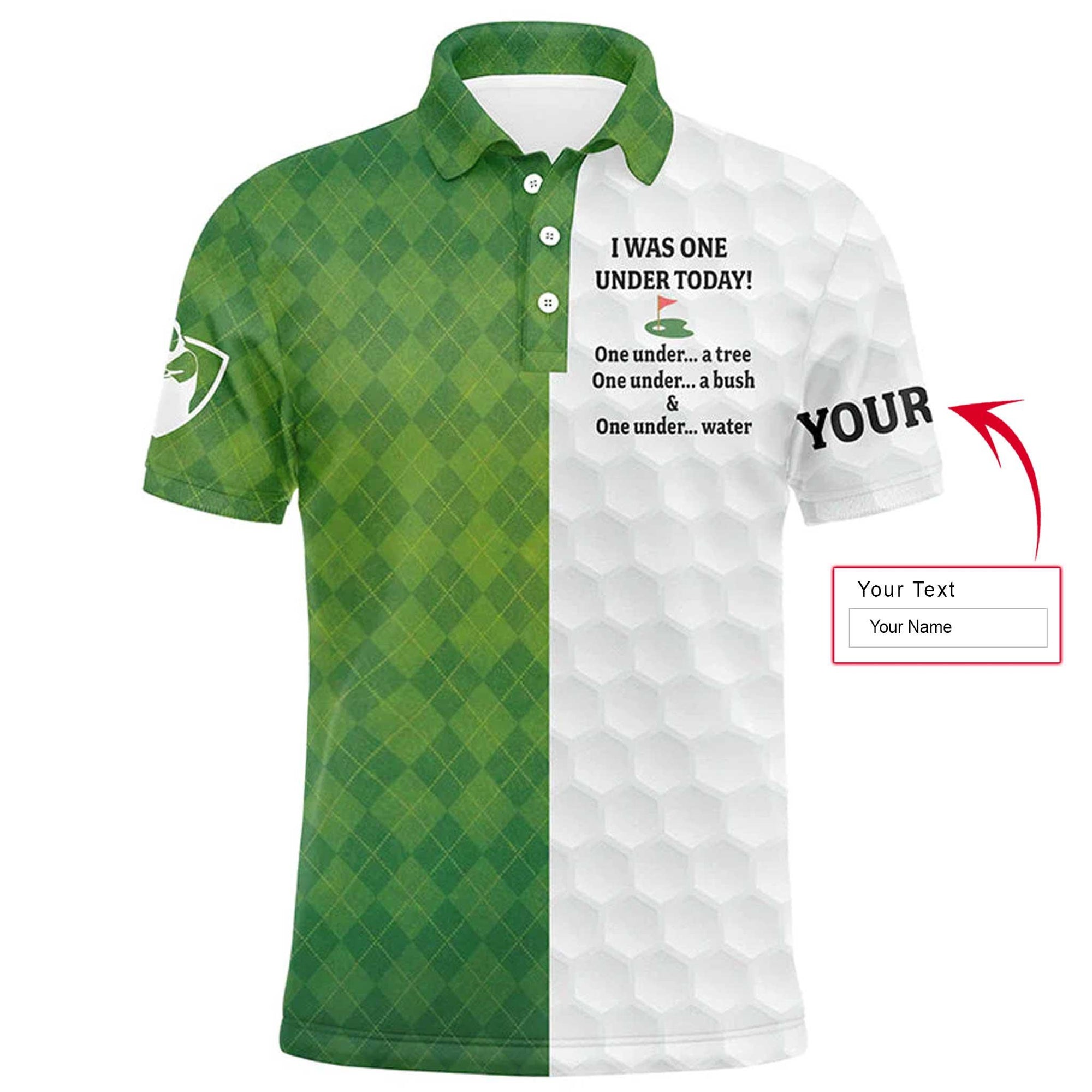 Golf Men Polo Shirt - Custom Name Green White Argyle Pattern Apparel - I Was One Under Today Tree Bush Water - Perfect Polo Shirt For Men, Golfers - Amzanimalsgift