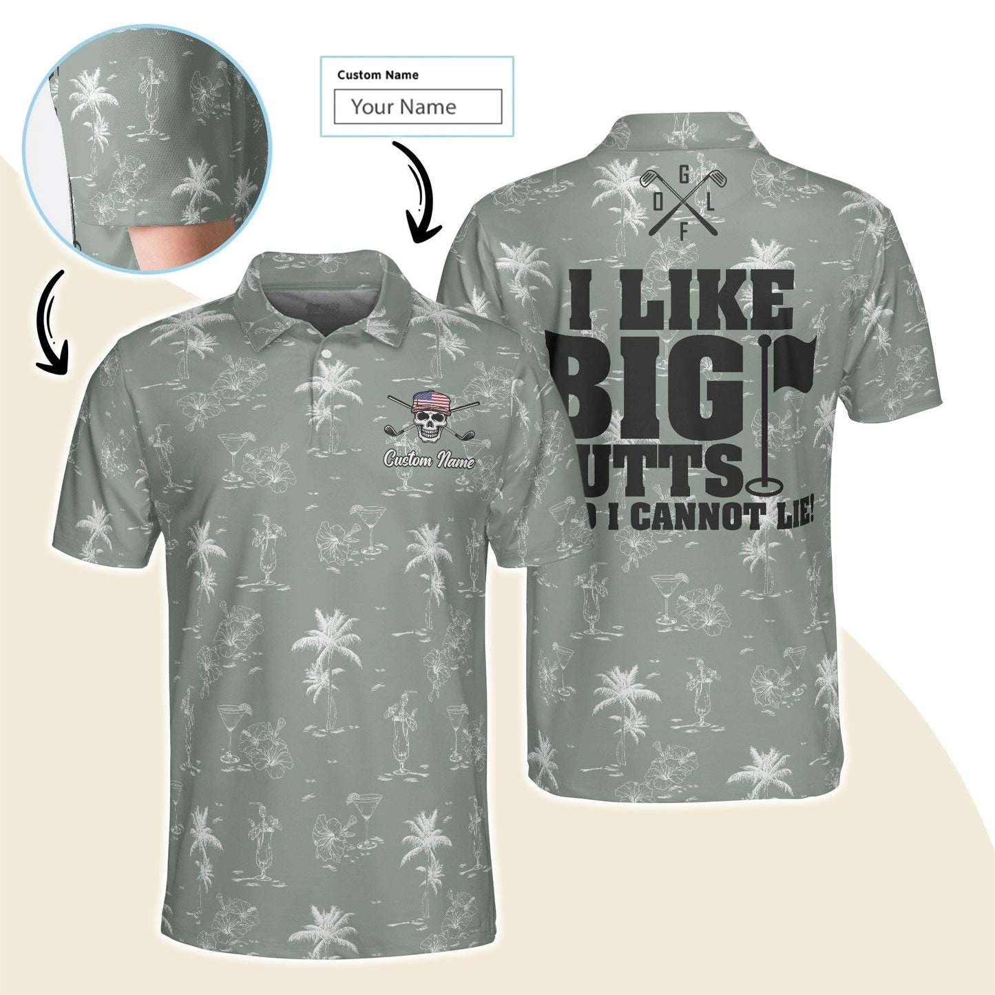 Golf Men Polo Shirt Custom Name - I Like Big Putts And I Cannot Lie Personalized Polo Shirt For Men - Gift For Golfers, Friend, Family - Amzanimalsgift