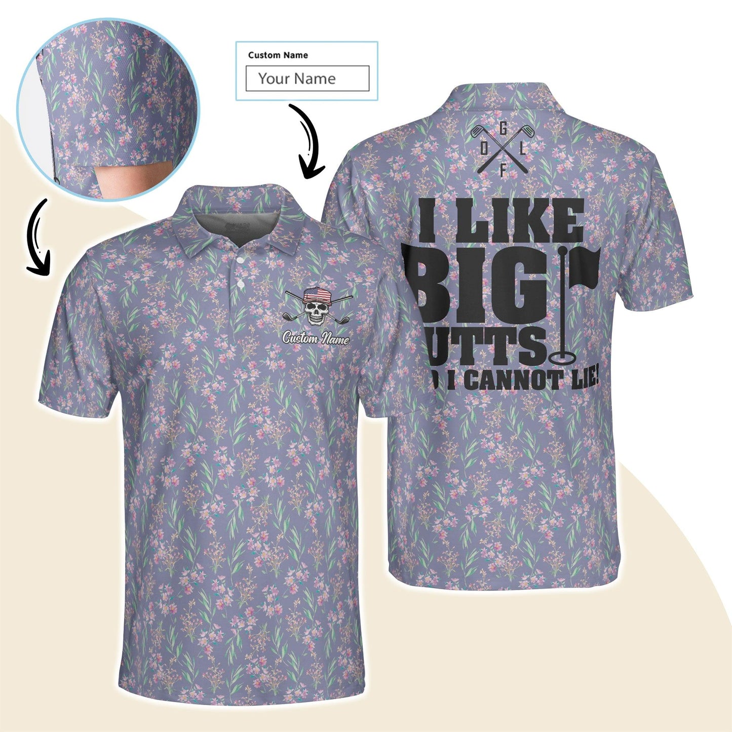 Golf Men Polo Shirt Custom Name - I Like Big Putts And I Cannot Lie Personalized Polo Shirt For Men - Gift For Golfers, Friend, Family - Amzanimalsgift