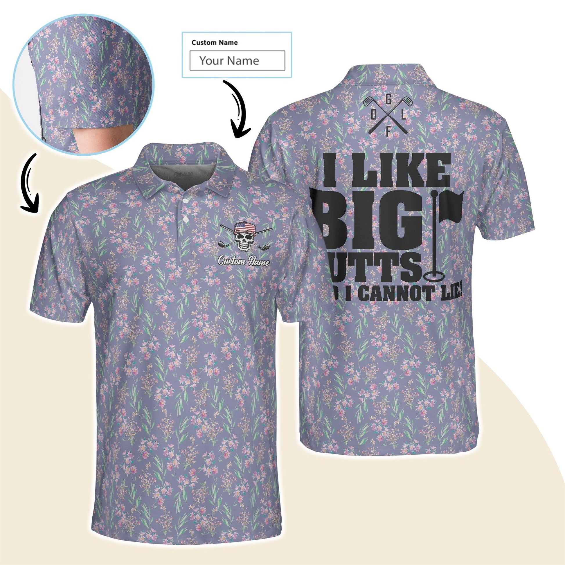 Golf Men Polo Shirt Custom Name - I Like Big Putts And I Cannot Lie Personalized Polo Shirt For Men - Gift For Golfers, Friend, Family - Amzanimalsgift