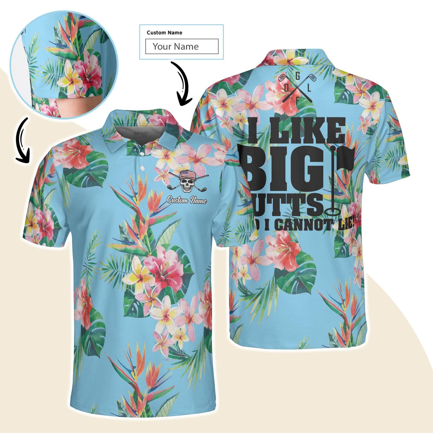 Golf Men Polo Shirt Custom Name - I Like Big Putts And I Cannot Lie Personalized Polo Shirt For Men - Gift For Golfers, Friend, Family - Amzanimalsgift