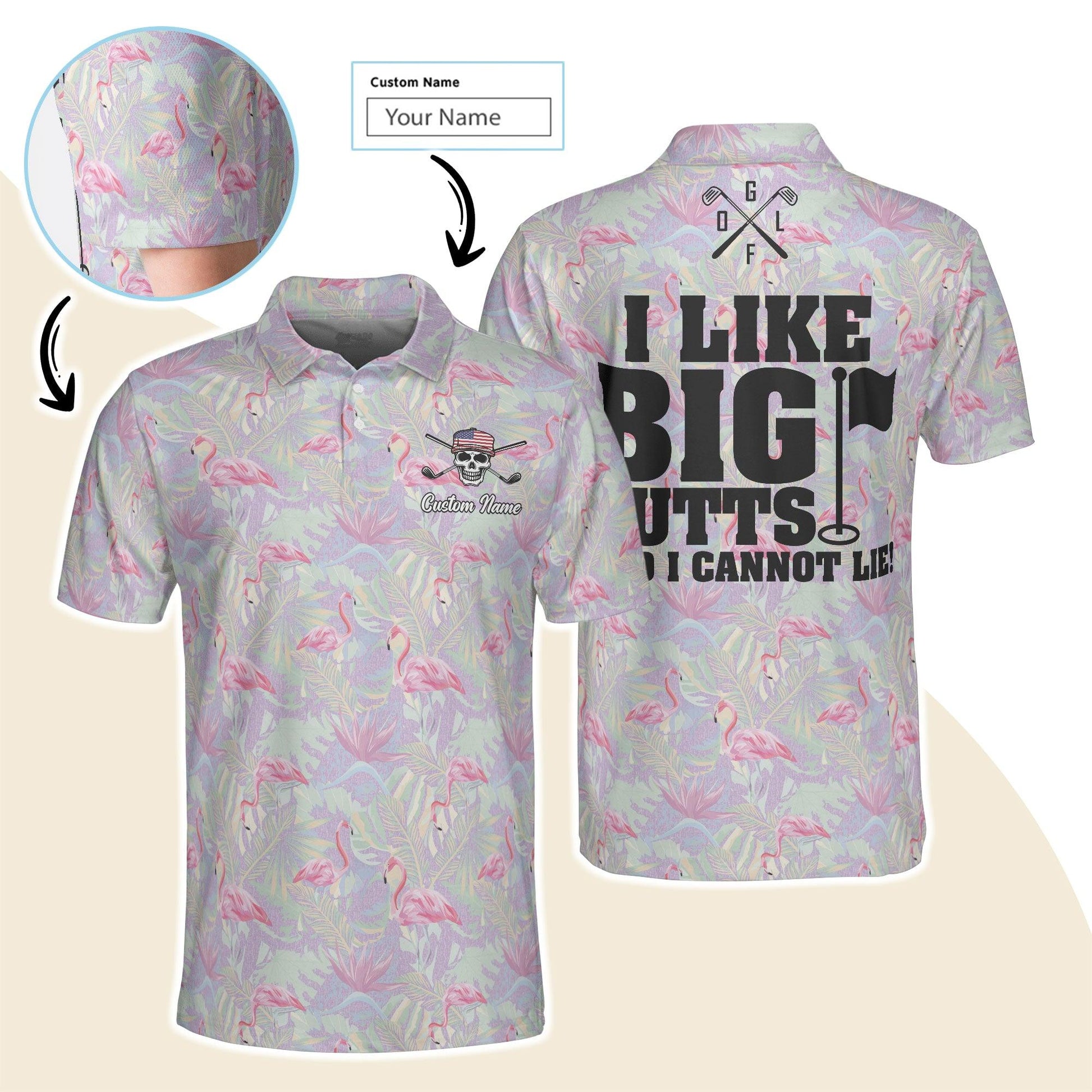 Golf Men Polo Shirt Custom Name - I Like Big Putts And I Cannot Lie Personalized Polo Shirt For Men - Gift For Golfers, Friend, Family - Amzanimalsgift