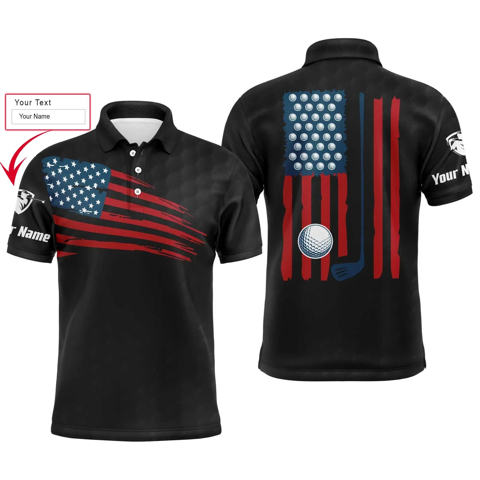 Golf Men Polo Shirt, Custom Name Multicolor American Flag Patriotic Apparel - Personalized Sports Gifts For Golf Lover, Male, Husband, Boyfriend - Amzanimalsgift