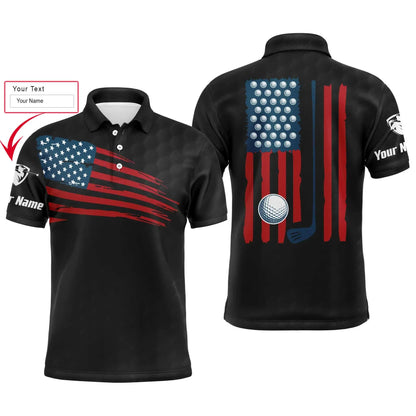 Golf Men Polo Shirt, Custom Name Multicolor American Flag Patriotic Apparel - Personalized Sports Gifts For Golf Lover, Male, Husband, Boyfriend - Amzanimalsgift
