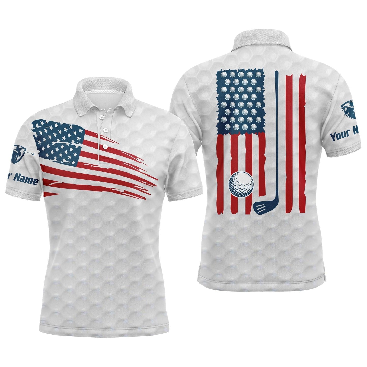 Golf Men Polo Shirt, Custom Name Multicolor American Flag Patriotic Apparel - Personalized Sports Gifts For Golf Lover, Male, Husband, Boyfriend - Amzanimalsgift