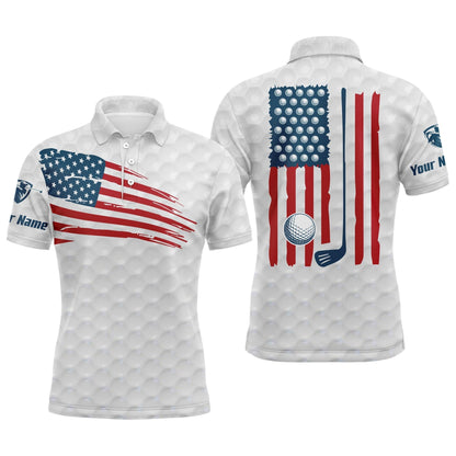Golf Men Polo Shirt, Custom Name Multicolor American Flag Patriotic Apparel - Personalized Sports Gifts For Golf Lover, Male, Husband, Boyfriend - Amzanimalsgift