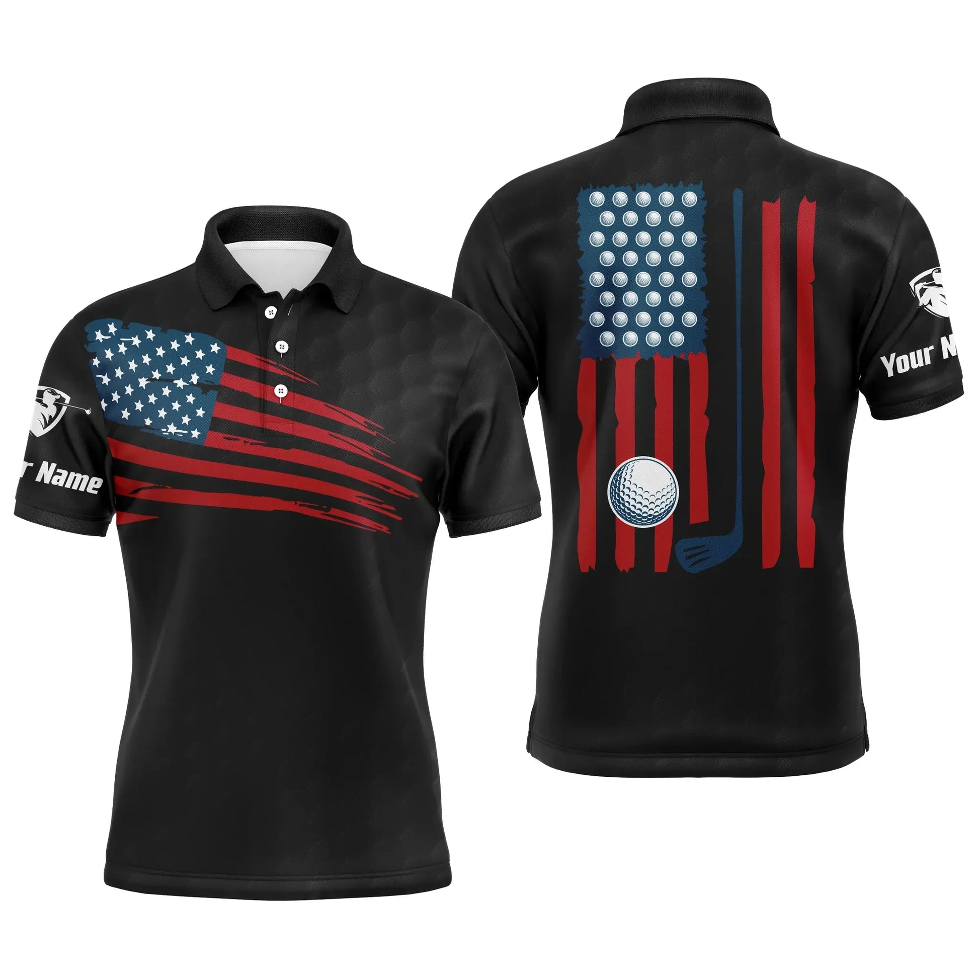 Golf Men Polo Shirt, Custom Name Multicolor American Flag Patriotic Apparel - Personalized Sports Gifts For Golf Lover, Male, Husband, Boyfriend - Amzanimalsgift