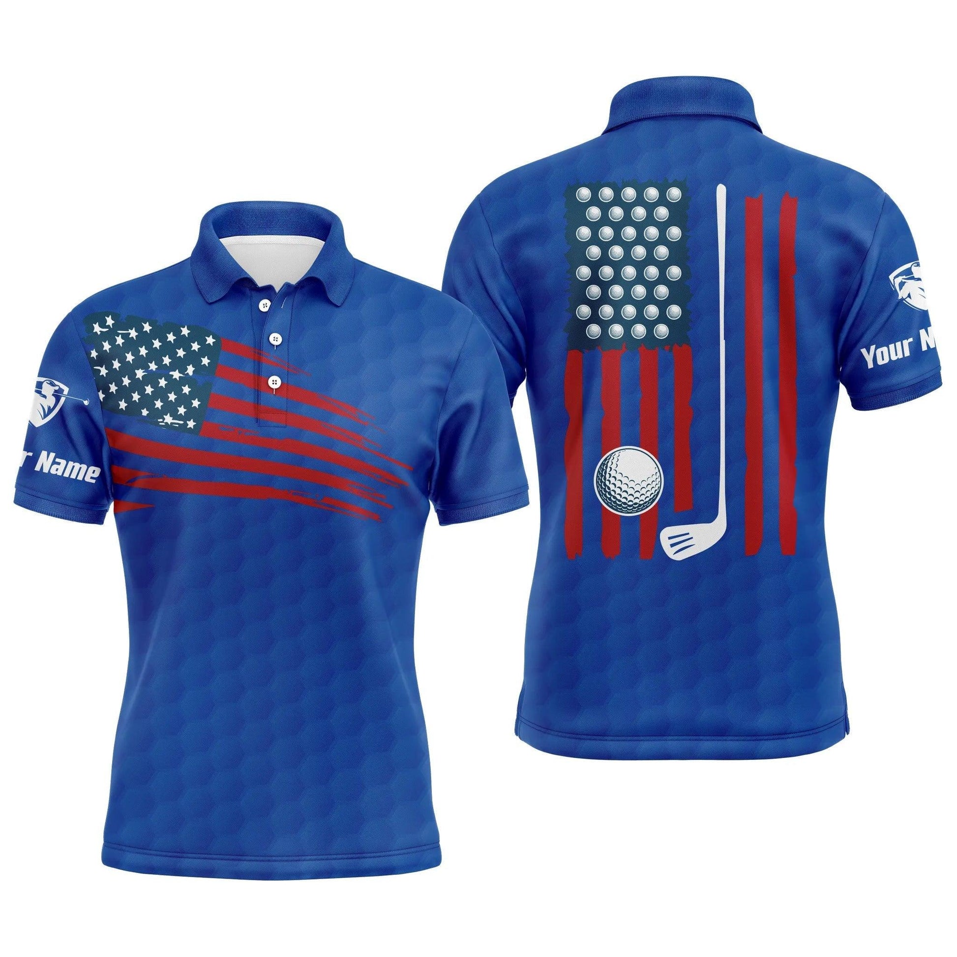 Golf Men Polo Shirt, Custom Name Multicolor American Flag Patriotic Apparel - Personalized Sports Gifts For Golf Lover, Male, Husband, Boyfriend - Amzanimalsgift