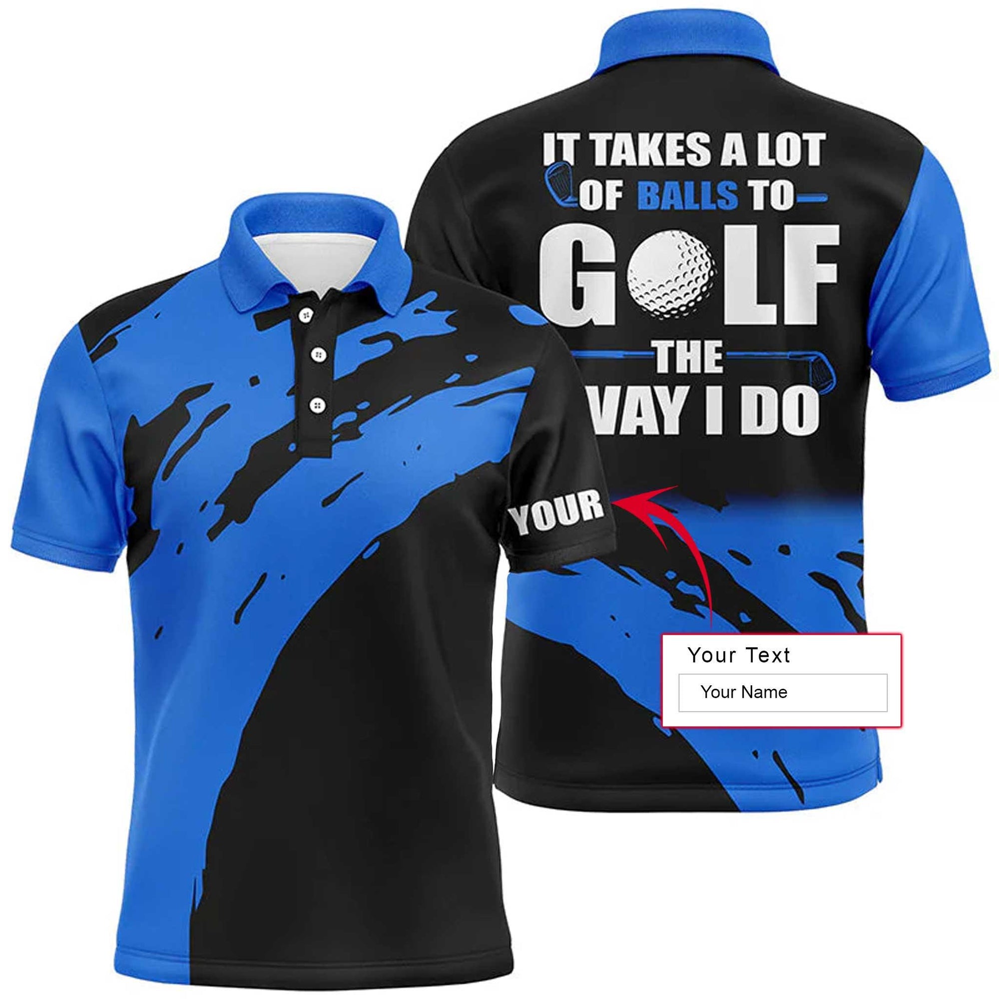 Golf Men Polo Shirt - Custom Name Multicolor Apparel - It Takes A Lot Of Balls To Golf The Way I Do - Perfect Polo Shirt For Men, Golfers - Amzanimalsgift