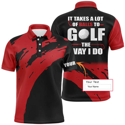 Golf Men Polo Shirt - Custom Name Multicolor Apparel - It Takes A Lot Of Balls To Golf The Way I Do - Perfect Polo Shirt For Men, Golfers - Amzanimalsgift