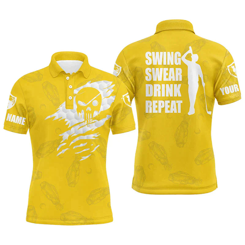 Golf Men Polo Shirt - Custom Name Multicolor Golf Clubs Pattern - Swing Swear Drink Repeat Men Polo Shirt - Perfect Polo Shirt For Men, Golfers - Amzanimalsgift