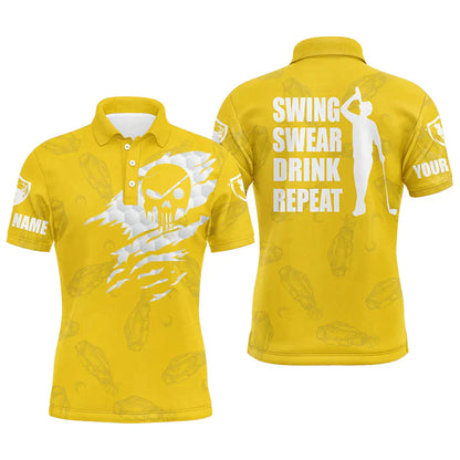 Golf Men Polo Shirt - Custom Name Multicolor Golf Clubs Pattern - Swing Swear Drink Repeat Men Polo Shirt - Perfect Polo Shirt For Men, Golfers - Amzanimalsgift