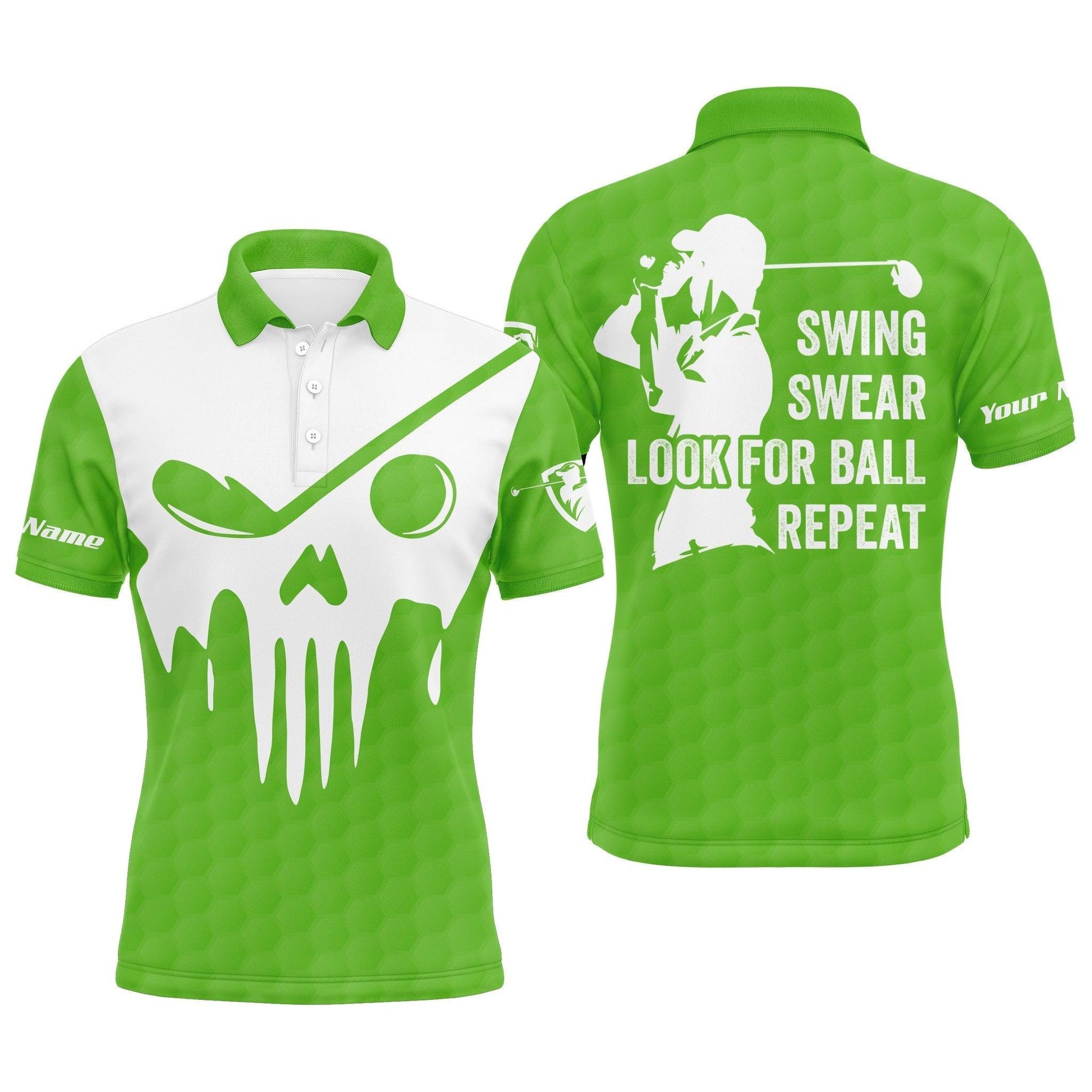 Golf Men Polo Shirt - Custom Name Multicolor Golf Skull - Swing Swear Look For Ball Repeat Men Polo Shirt - Perfect Polo Shirt For Men, Golfers - Amzanimalsgift