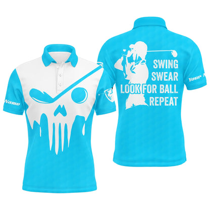 Golf Men Polo Shirt - Custom Name Multicolor Golf Skull - Swing Swear Look For Ball Repeat Men Polo Shirt - Perfect Polo Shirt For Men, Golfers - Amzanimalsgift