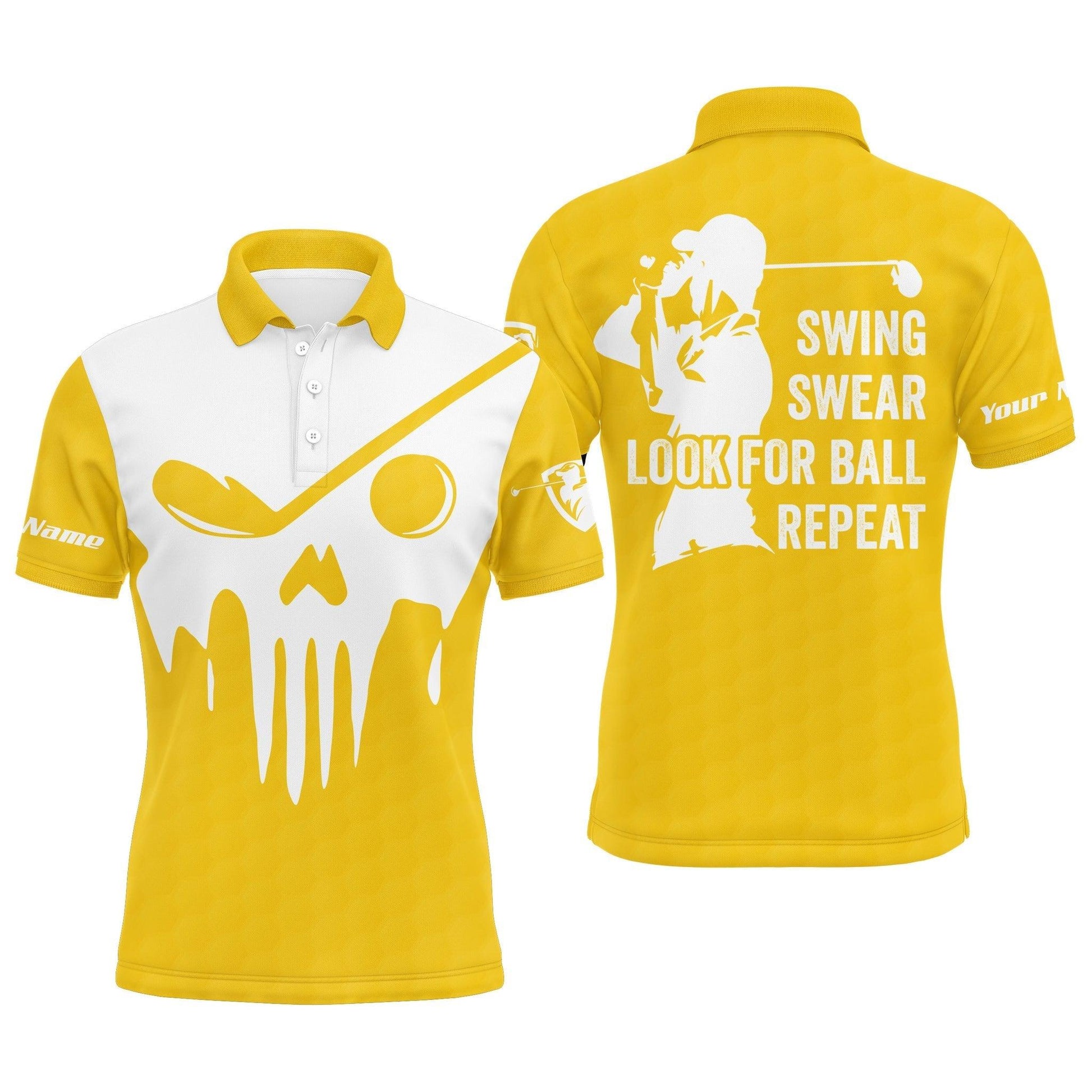 Golf Men Polo Shirt - Custom Name Multicolor Golf Skull - Swing Swear Look For Ball Repeat Men Polo Shirt - Perfect Polo Shirt For Men, Golfers - Amzanimalsgift