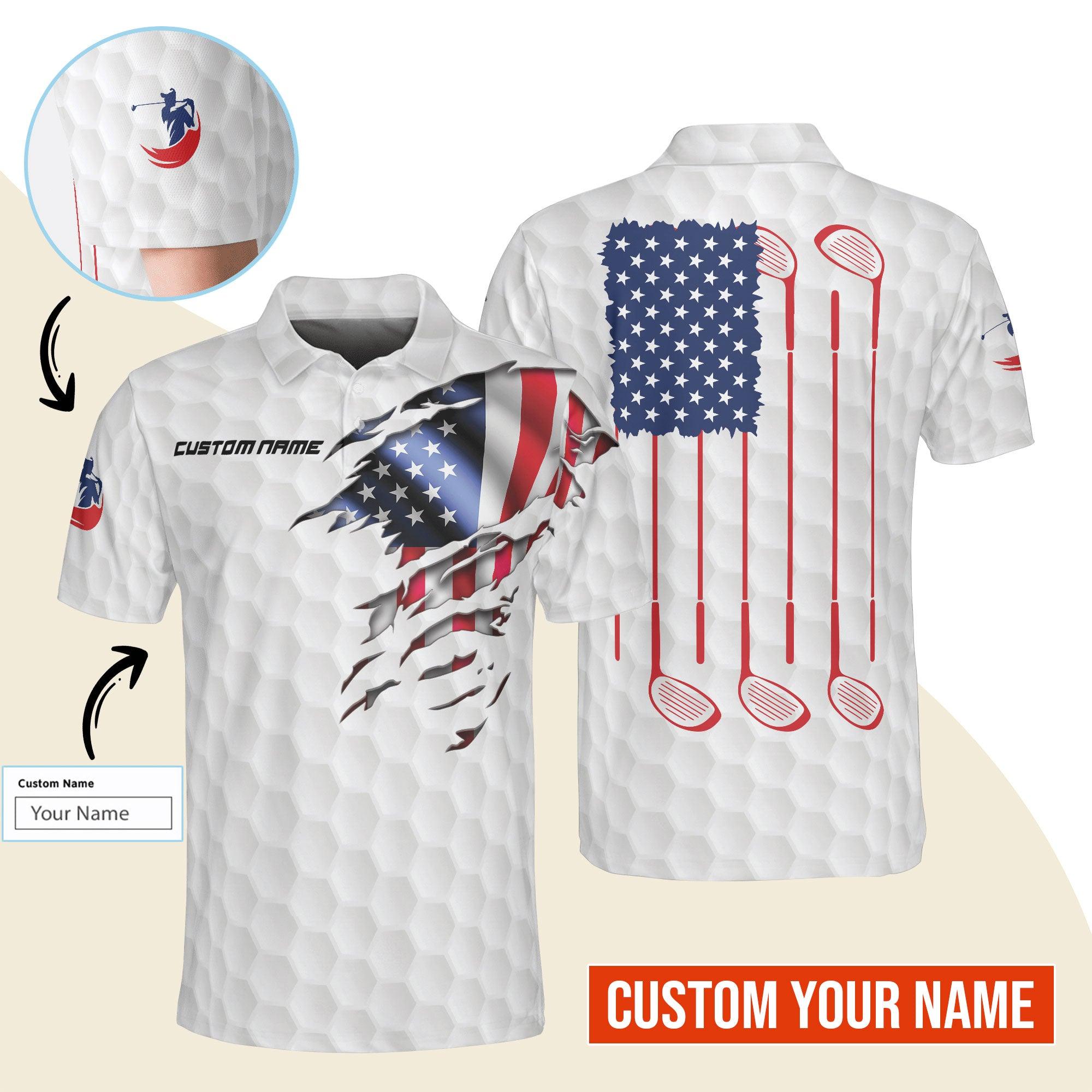 Golf Men Polo Shirt Custom Name - Patriotic Golf, US Flag Personalized Polo Shirt For Men - Gift For Golfers, Friend, Family - Amzanimalsgift
