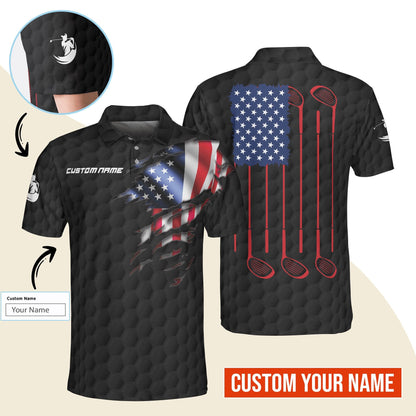 Golf Men Polo Shirt Custom Name - Patriotic Golf, US Flag Personalized Polo Shirt For Men - Gift For Golfers, Friend, Family - Amzanimalsgift