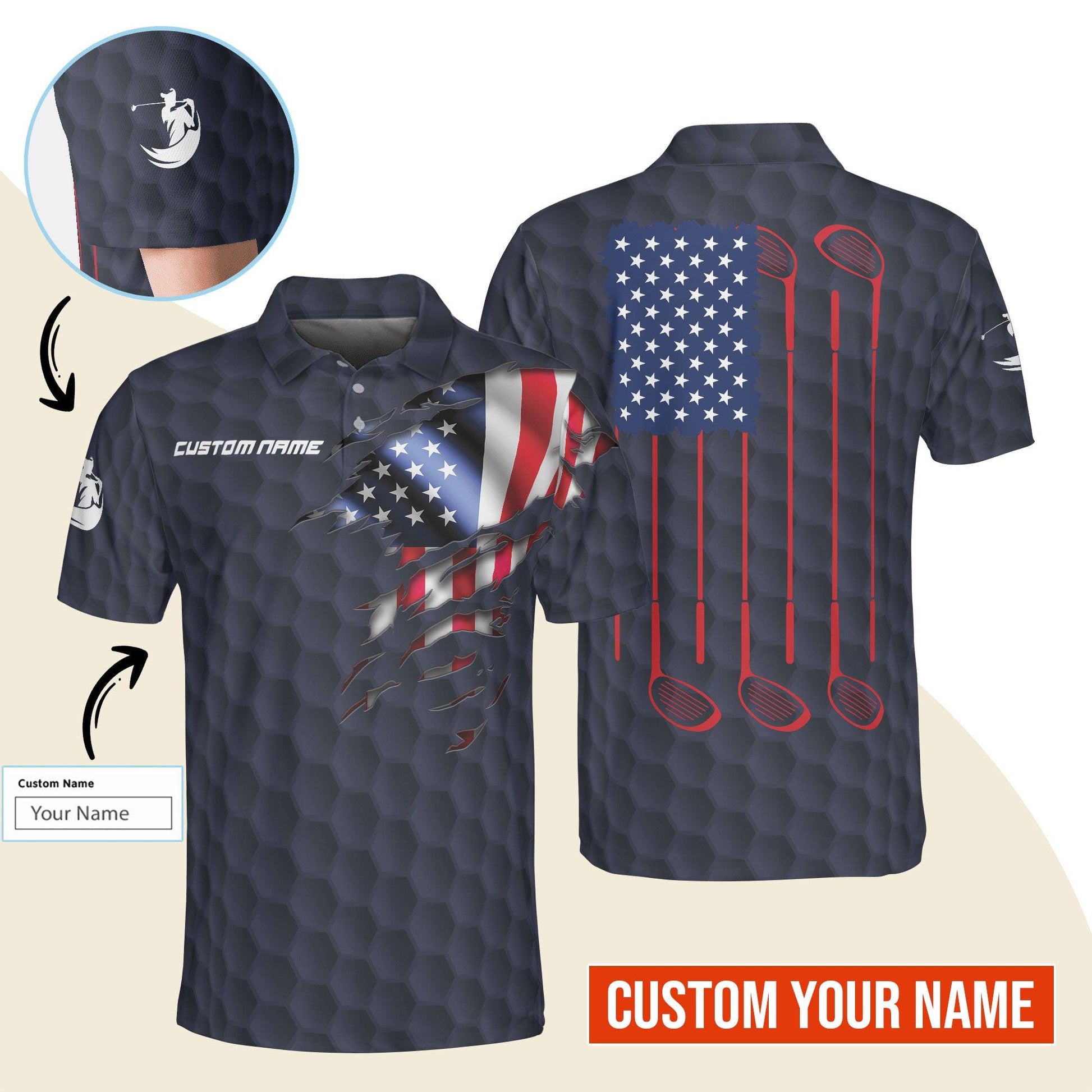 Golf Men Polo Shirt Custom Name - Patriotic Golf, US Flag Personalized Polo Shirt For Men - Gift For Golfers, Friend, Family - Amzanimalsgift