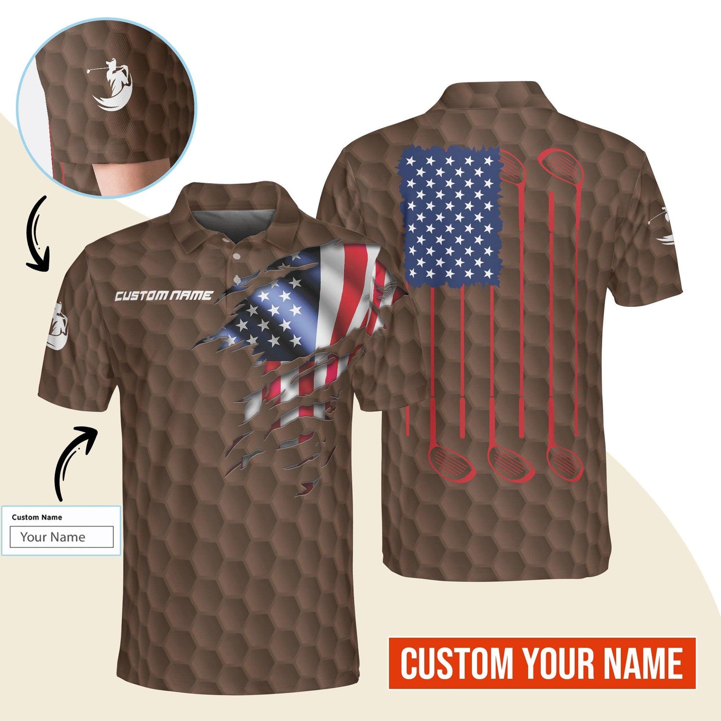 Golf Men Polo Shirt Custom Name - Patriotic Golf, US Flag Personalized Polo Shirt For Men - Gift For Golfers, Friend, Family - Amzanimalsgift