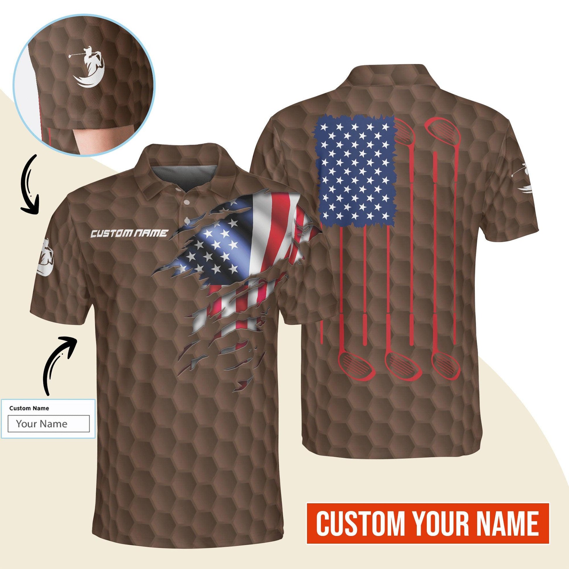 Golf Men Polo Shirt Custom Name - Patriotic Golf, US Flag Personalized Polo Shirt For Men - Gift For Golfers, Friend, Family - Amzanimalsgift