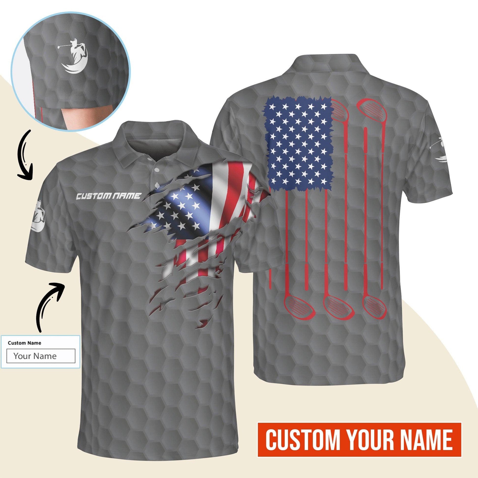 Golf Men Polo Shirt Custom Name - Patriotic Golf, US Flag Personalized Polo Shirt For Men - Gift For Golfers, Friend, Family - Amzanimalsgift