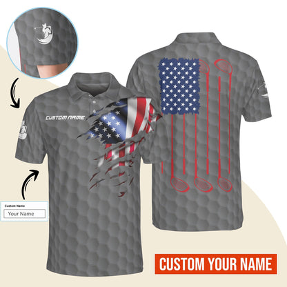 Golf Men Polo Shirt Custom Name - Patriotic Golf, US Flag Personalized Polo Shirt For Men - Gift For Golfers, Friend, Family - Amzanimalsgift
