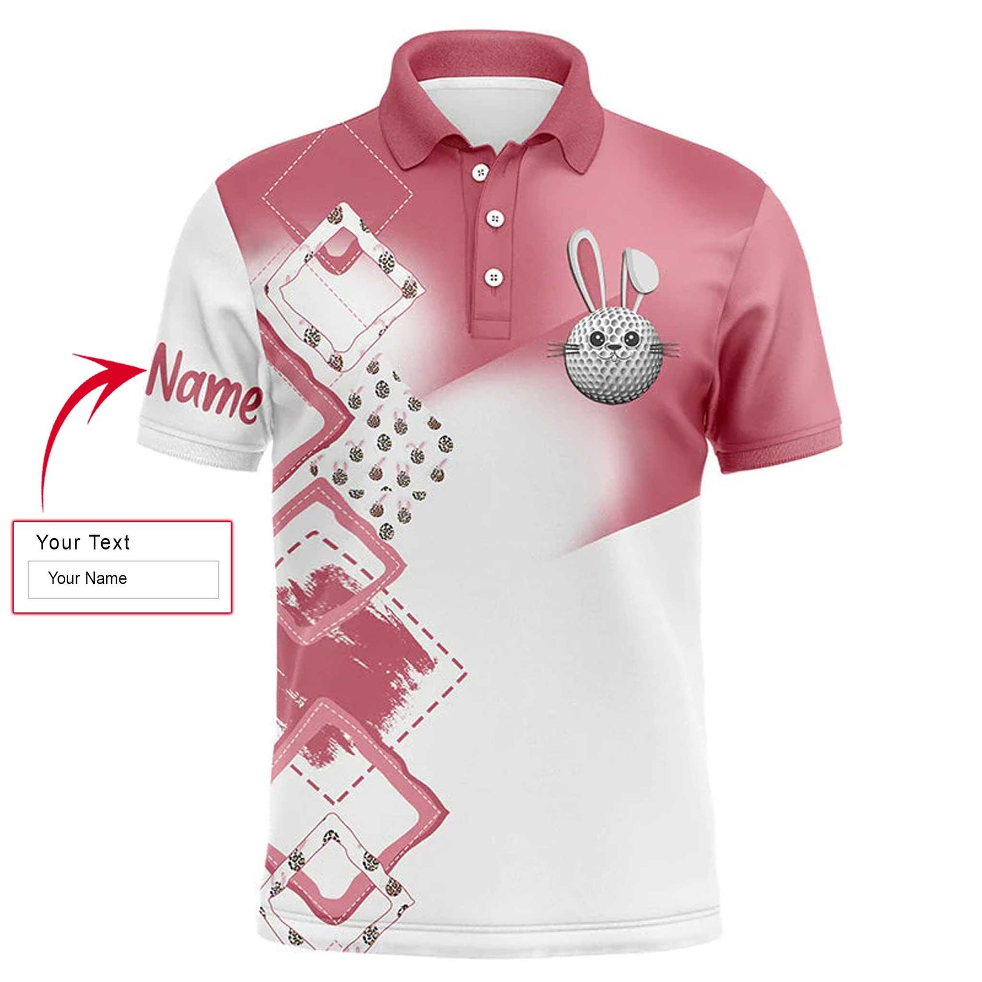 Golf Men Polo Shirt - Custom Name Pink Easter Eggs Bunny Apparel - Personalized Easter Gift For Golf Lover, Male, Husband, Team - Amzanimalsgift