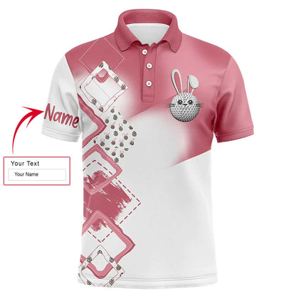 Golf Men Polo Shirt - Custom Name Pink Easter Eggs Bunny Apparel - Personalized Easter Gift For Golf Lover, Male, Husband, Team - Amzanimalsgift