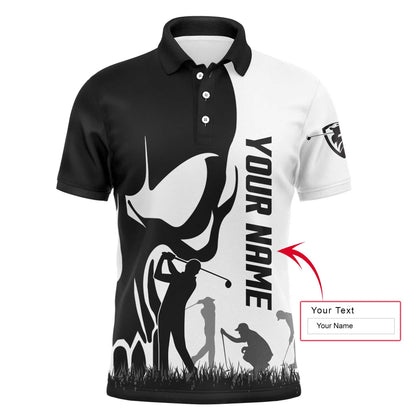 Golf Men Polo Shirt, Custom Name Skull Golf Ball Skin Apparel Men Golf Polo Shirt - Personalized Sports Gift For Men, Husband, Boyfriend, Golf Lovers - Amzanimalsgift