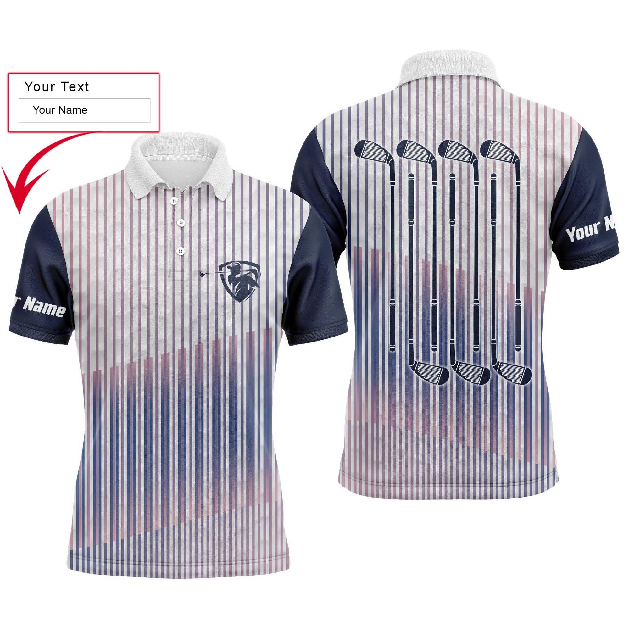 Golf Men Polo Shirt - Custom Name Stripe Pattern Apparel Men Polo SHirt - Personalized Gift For Golf Lover, Men, Dad, Husband, Boyfriend, Team - Amzanimalsgift