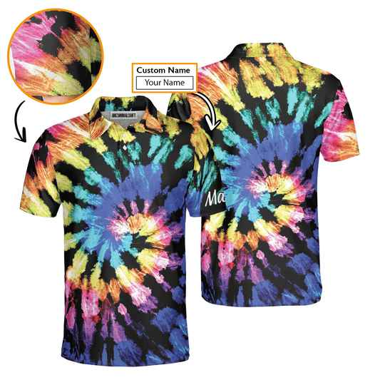 Golf Men Polo Shirt - Custom Name Tie Dye Pattern Apparel - Personalized Gift For Golf Lover, Men, Husband, Team, Boyfriend - Amzanimalsgift