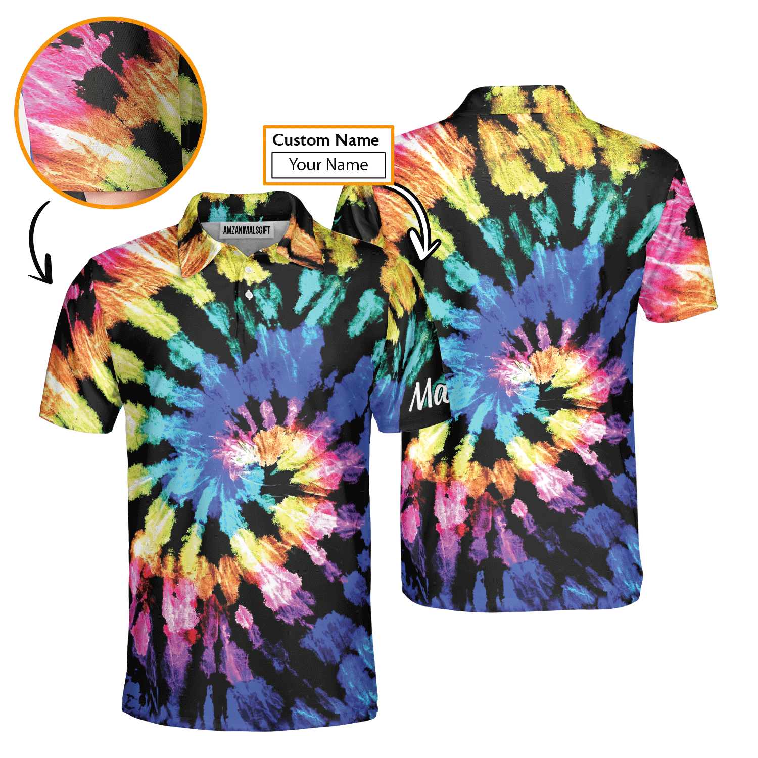 Golf Men Polo Shirt - Custom Name Tie Dye Pattern Apparel - Personalized Gift For Golf Lover, Men, Husband, Team, Boyfriend - Amzanimalsgift