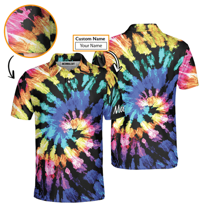 Golf Men Polo Shirt - Custom Name Tie Dye Pattern Apparel - Personalized Gift For Golf Lover, Men, Husband, Team, Boyfriend - Amzanimalsgift