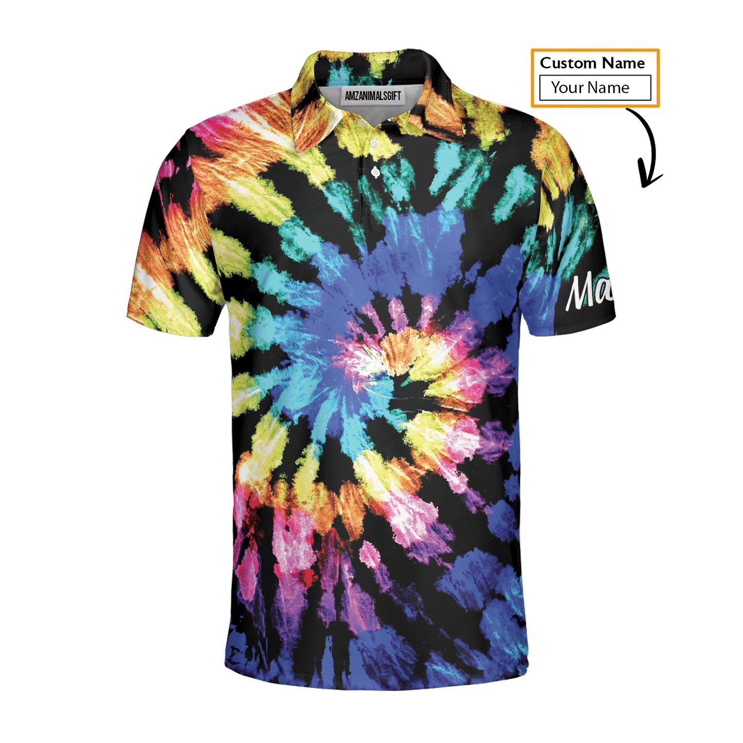 Golf Men Polo Shirt - Custom Name Tie Dye Pattern Apparel - Personalized Gift For Golf Lover, Men, Husband, Team, Boyfriend - Amzanimalsgift