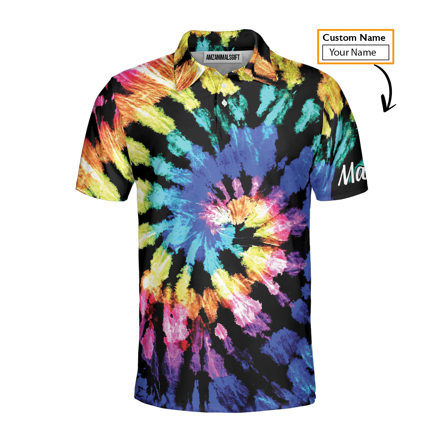 Golf Men Polo Shirt - Custom Name Tie Dye Pattern Apparel - Personalized Gift For Golf Lover, Men, Husband, Team, Boyfriend - Amzanimalsgift