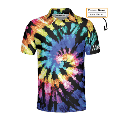 Golf Men Polo Shirt - Custom Name Tie Dye Pattern Apparel - Personalized Gift For Golf Lover, Men, Husband, Team, Boyfriend - Amzanimalsgift