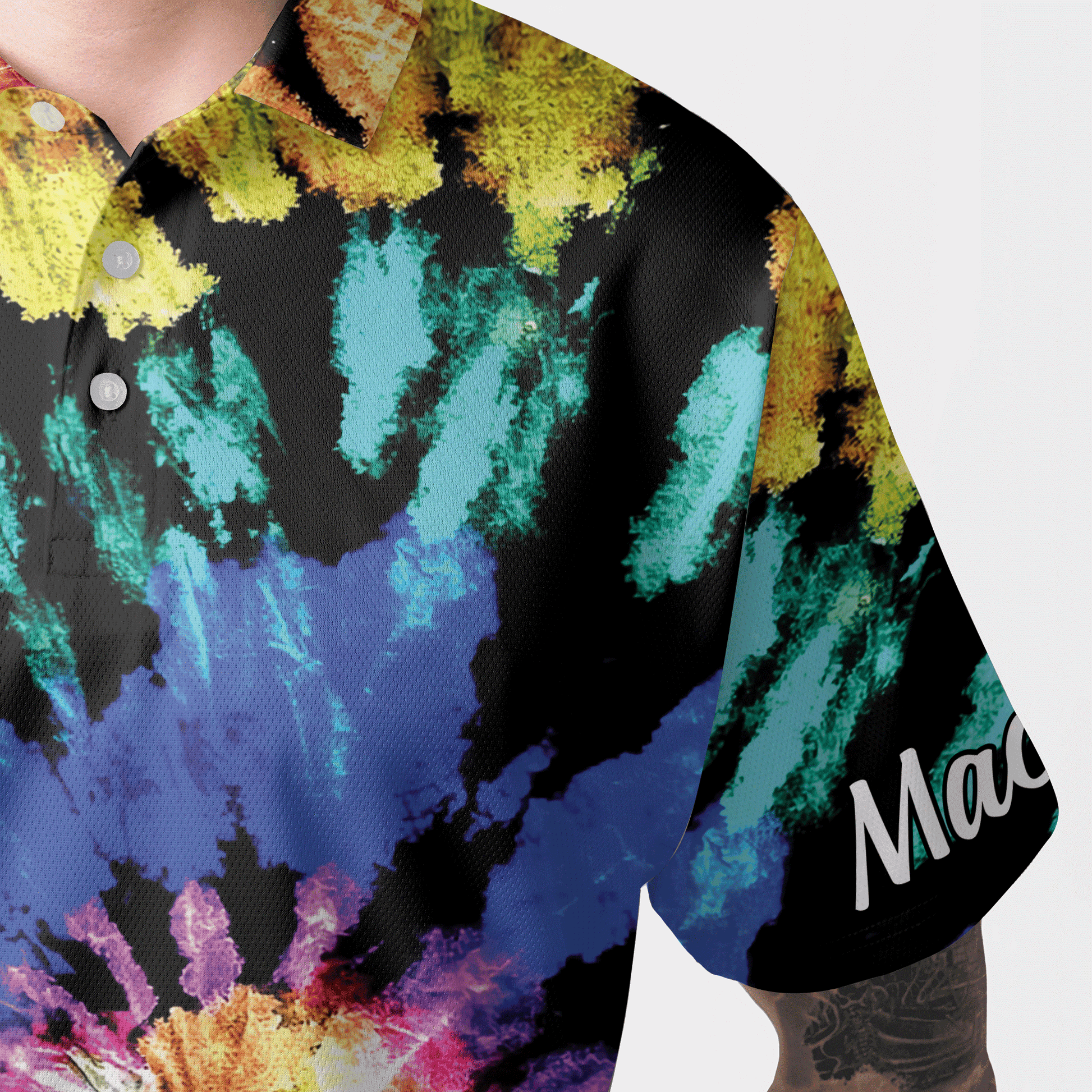 Golf Men Polo Shirt - Custom Name Tie Dye Pattern Apparel - Personalized Gift For Golf Lover, Men, Husband, Team, Boyfriend - Amzanimalsgift
