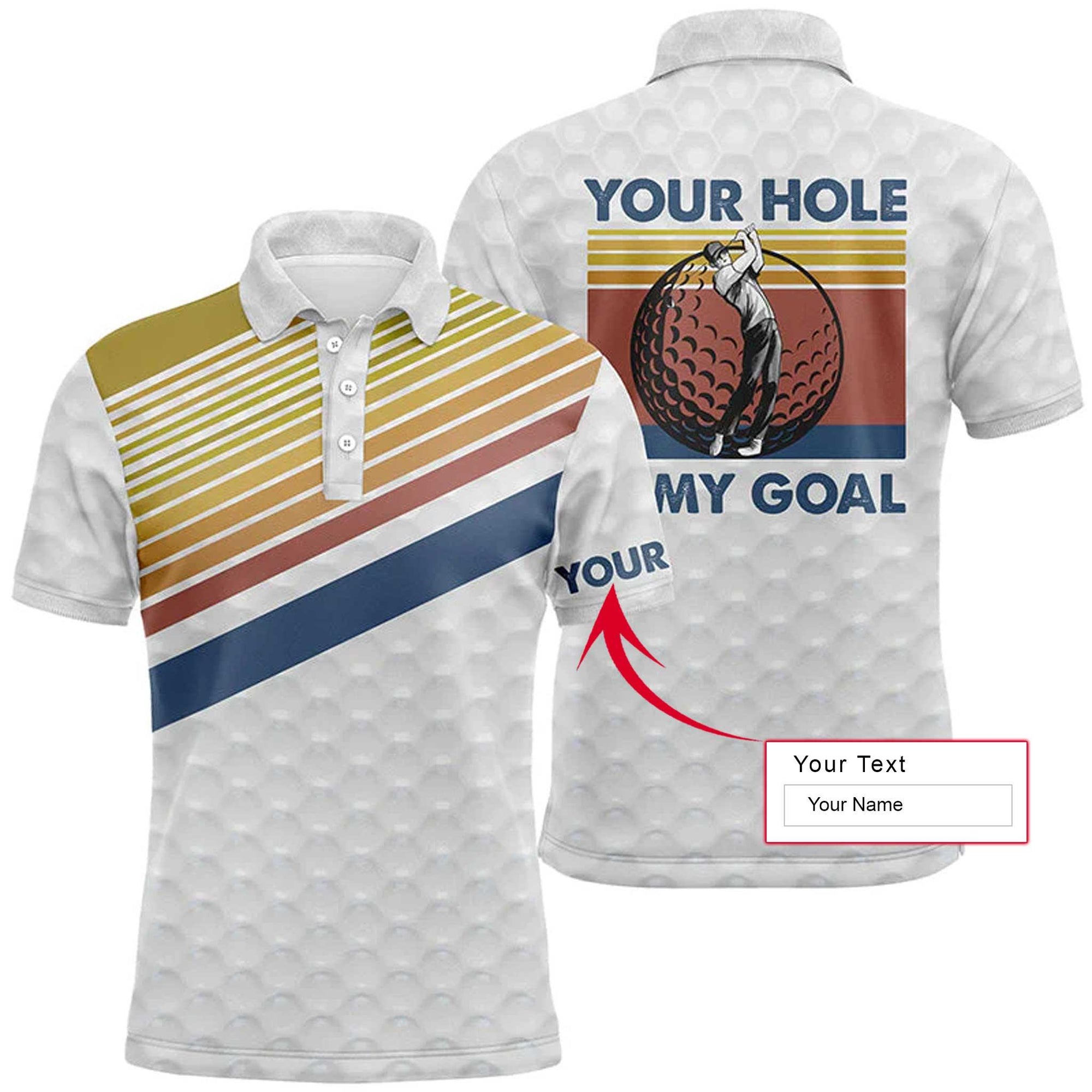 Golf Men Polo Shirt - Custom Name Vintage Golf Balls Skin Apparel - Your Hole Is My Goal Men Golf Polo Shirt - Perfect Polo Shirt For Men, Golfers - Amzanimalsgift