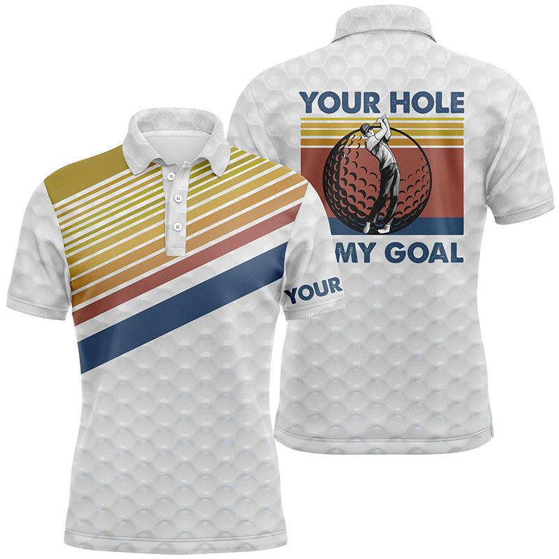 Golf Men Polo Shirt - Custom Name Vintage Golf Balls Skin Apparel - Your Hole Is My Goal Men Golf Polo Shirt - Perfect Polo Shirt For Men, Golfers - Amzanimalsgift