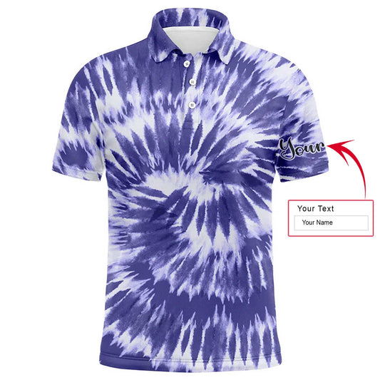 Golf Men Polo Shirt - Custom Name Violet Purple Tie Dye Background Apparel Men Golf Polo Shirt - Personalized Gift For Golf Lover, Male, Husband, Team Golf - Amzanimalsgift