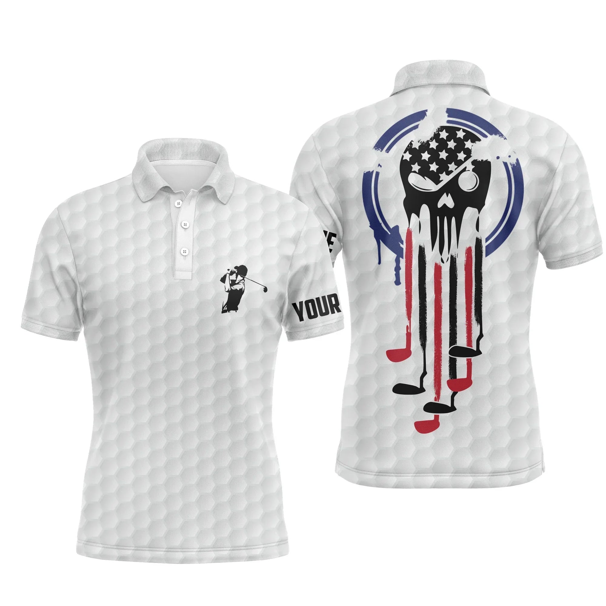 Golf Men Polo Shirt - Custom Name White American Flag Reaper Apparel, Skull Men Golf Polo Shirt - Perfect Polo Shirt For Men, Golfers - Amzanimalsgift