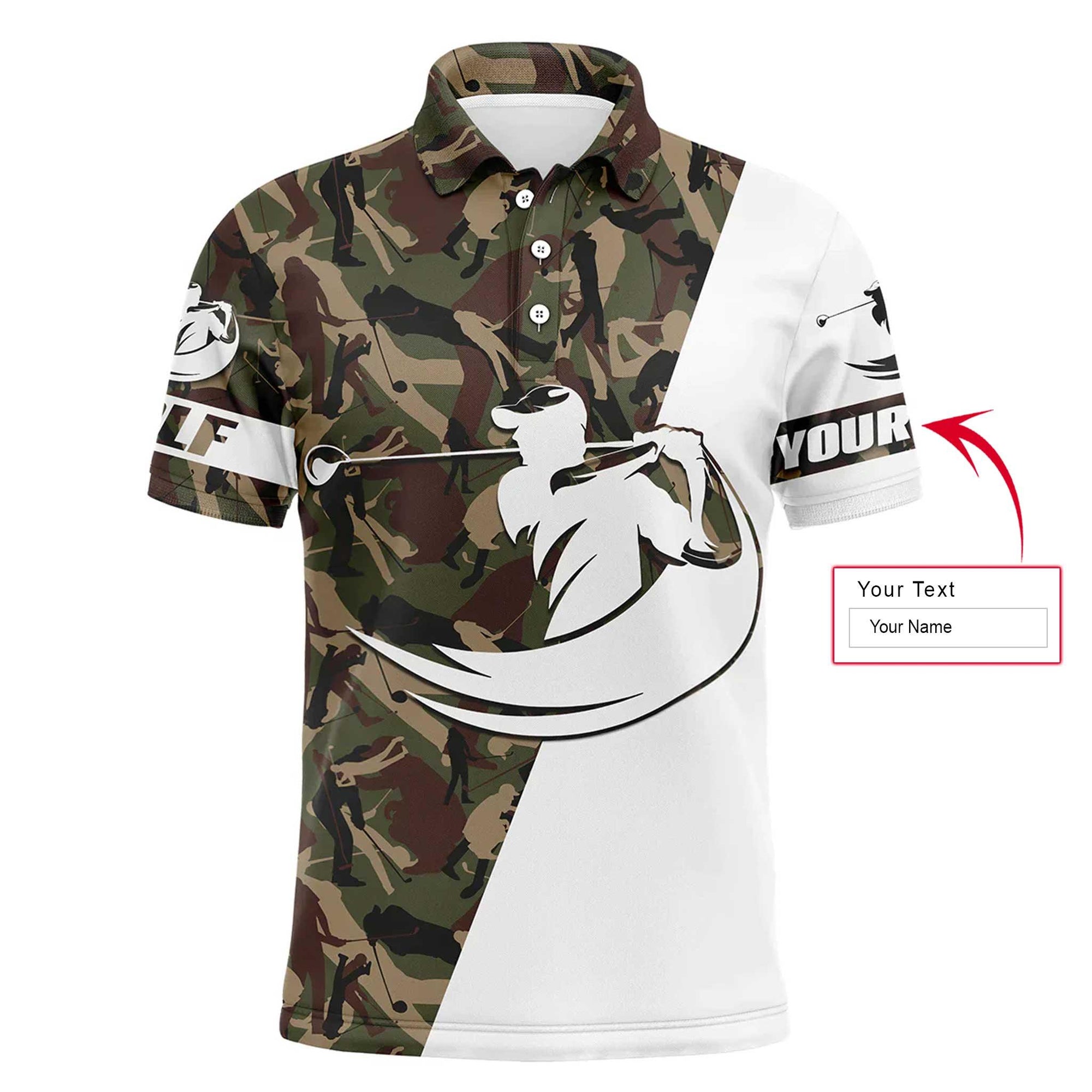 Golf Men Polo Shirt - Custom Name White And Camo Apparel - Personalized Sports Gift For Golf Lover, Male, Husband, Boyfriend - Amzanimalsgift