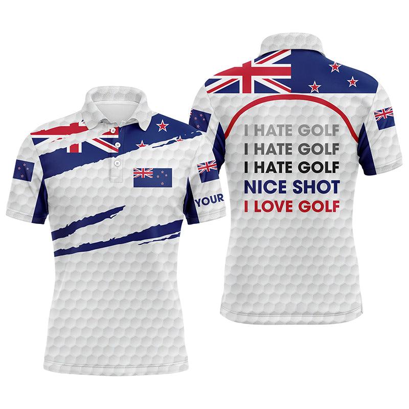 Golf Men Polo Shirt - Custom Name Zealand Flag Apparel, New I Hate Golf Nice Shot I Love Golf Men Golf Polo Shirt - Perfect Polo Shirt For Men, Golfers - Amzanimalsgift