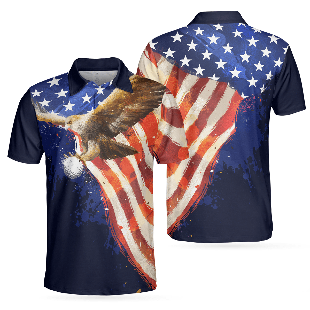 Golf Men Polo Shirt, Eagle Flying Golf with American Flag Independence Day Polo Shirts For Men, 4th Of July Gift For Golfers, Golf Team Lovers - Amzanimalsgift