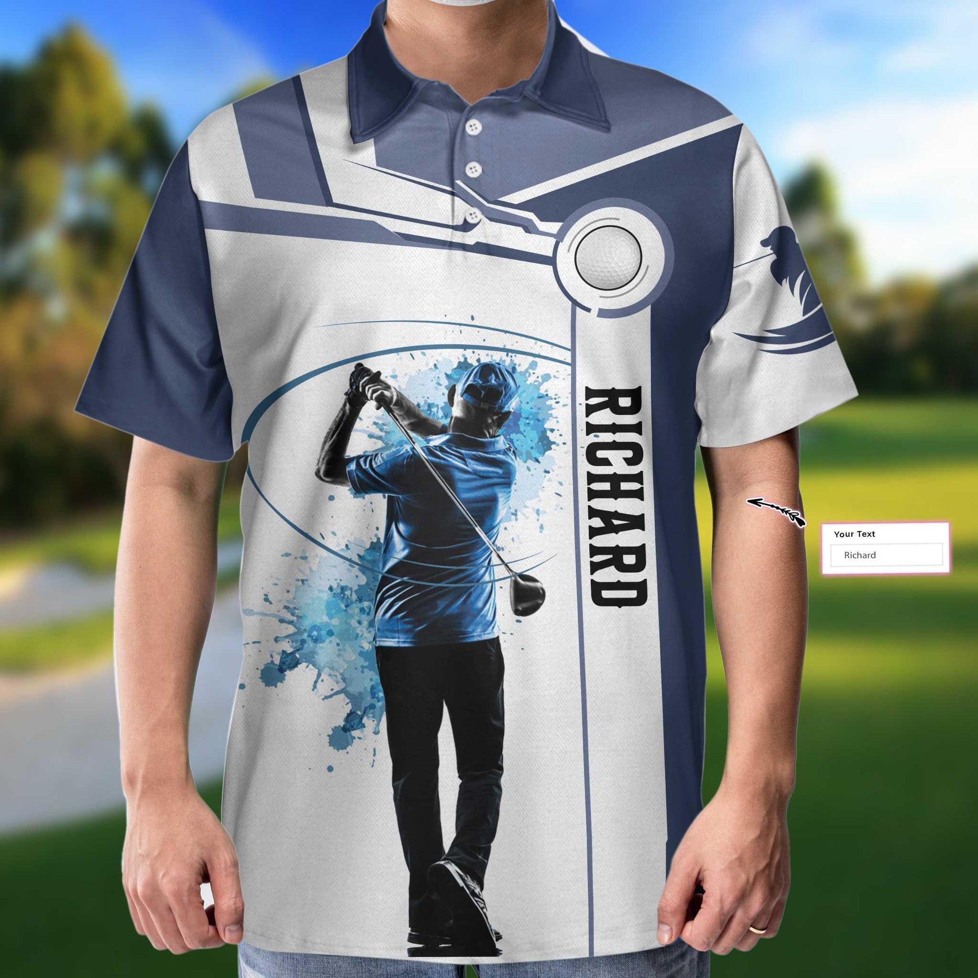 Golf Men Polo Shirt For Men - Blue Golf Lover Custom Golf Polo Shirt, Personalized White And Blue Golf Polo Shirt For Men - Amzanimalsgift