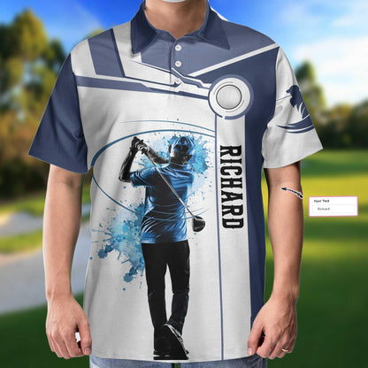 Golf Men Polo Shirt For Men - Blue Golf Lover Custom Golf Polo Shirt, Personalized White And Blue Golf Polo Shirt For Men - Amzanimalsgift