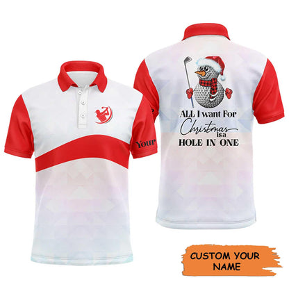 Golf Men Polo Shirt - Funny Christmas Custom Name Apparel, All I Want For Christmas Is A Hole In One Men Golf Polo Shirt - Perfect Polo Shirt For Men - Amzanimalsgift