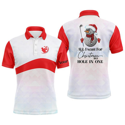 Golf Men Polo Shirt - Funny Christmas Custom Name Apparel, All I Want For Christmas Is A Hole In One Men Golf Polo Shirt - Perfect Polo Shirt For Men - Amzanimalsgift