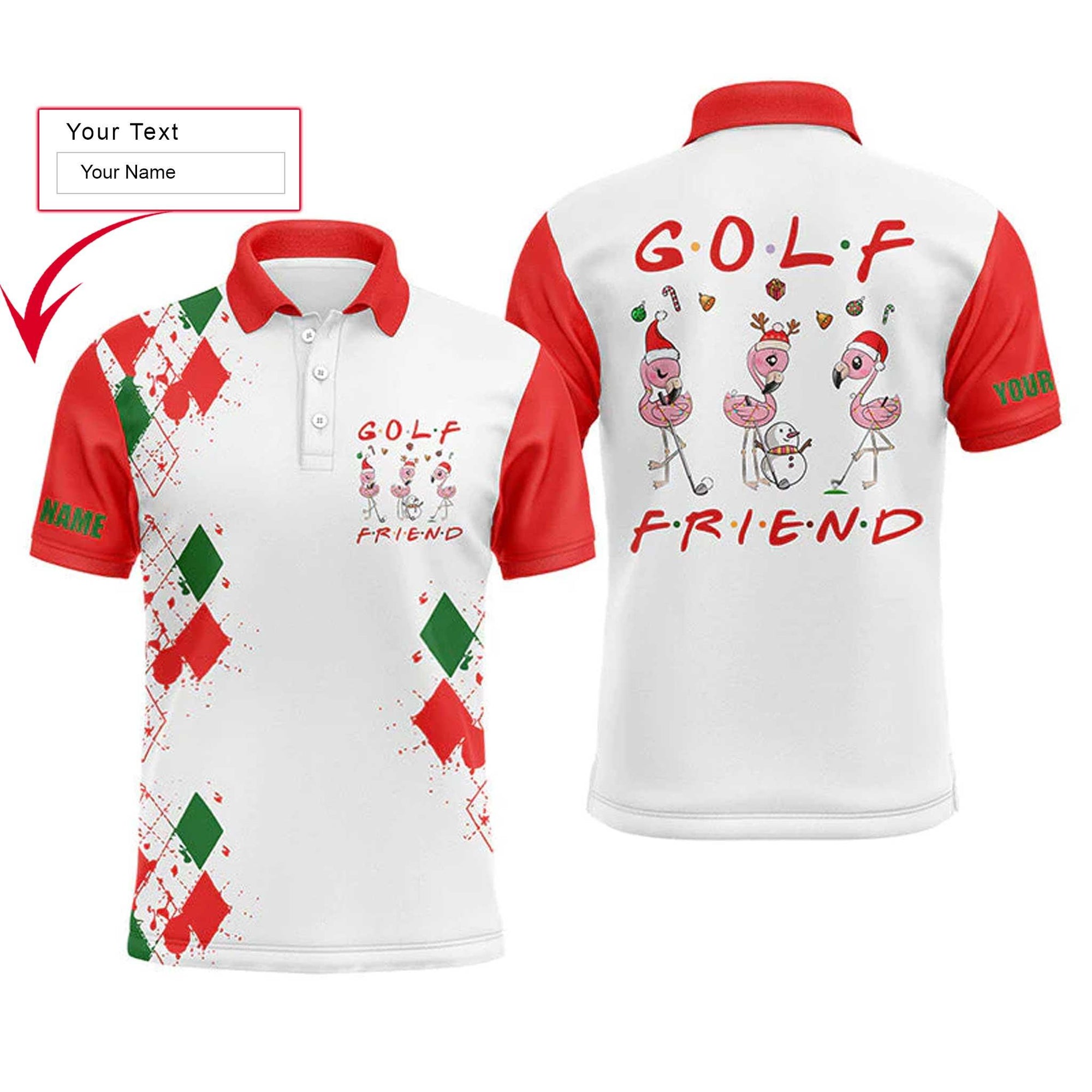 Golf Men Polo Shirt - Funny Christmas Custom Name Flamingo Golf Friend Apparel - Personalized Gift For Golf Lover, Men, Team, Husband, Boyfriend - Amzanimalsgift
